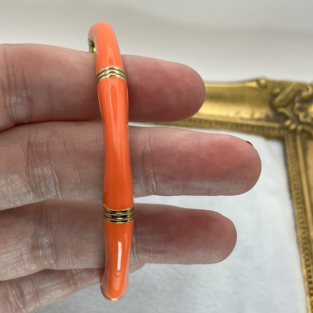 J. Crew Bracelet Orange Enamel Gold Tone Slim Bangle Preppy Classic Minimalist - Picture 4 of 10